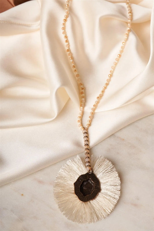 Ivory Etched Tassel Pendant Necklace /6 pieces - Tasha Apparel Wholesale