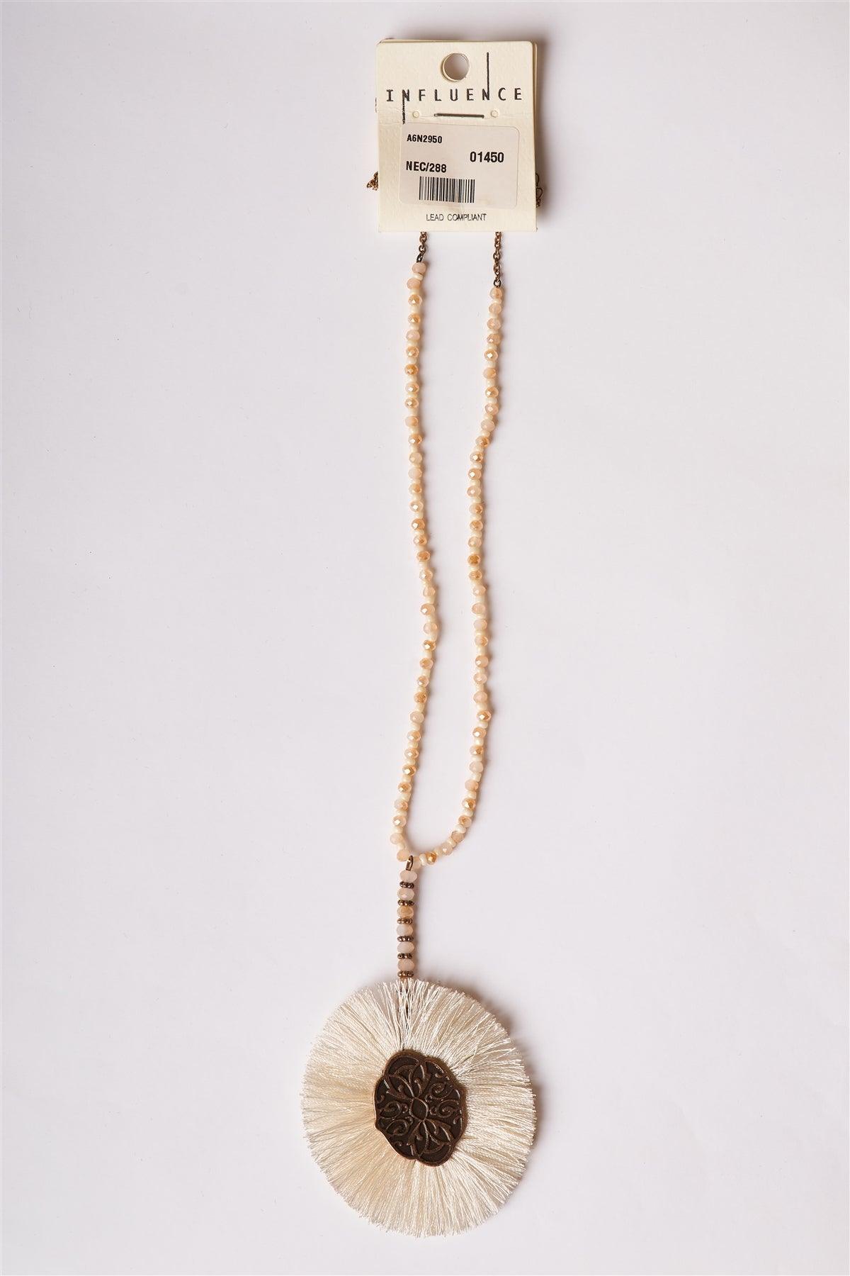 Ivory Etched Tassel Pendant Necklace /6 pieces