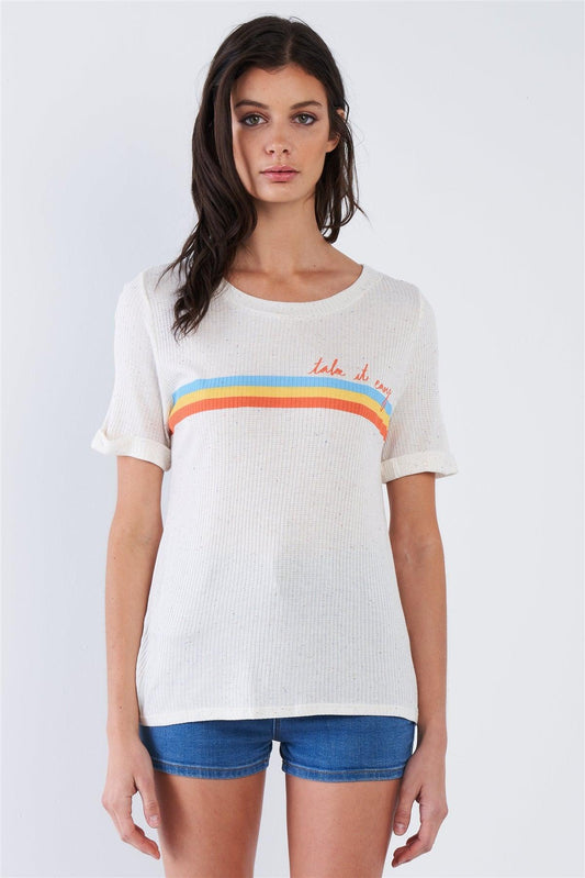 White Semi-Sheer Ribbed "Take It Easy" Top /3-2-1 - Tasha Apparel Wholesale