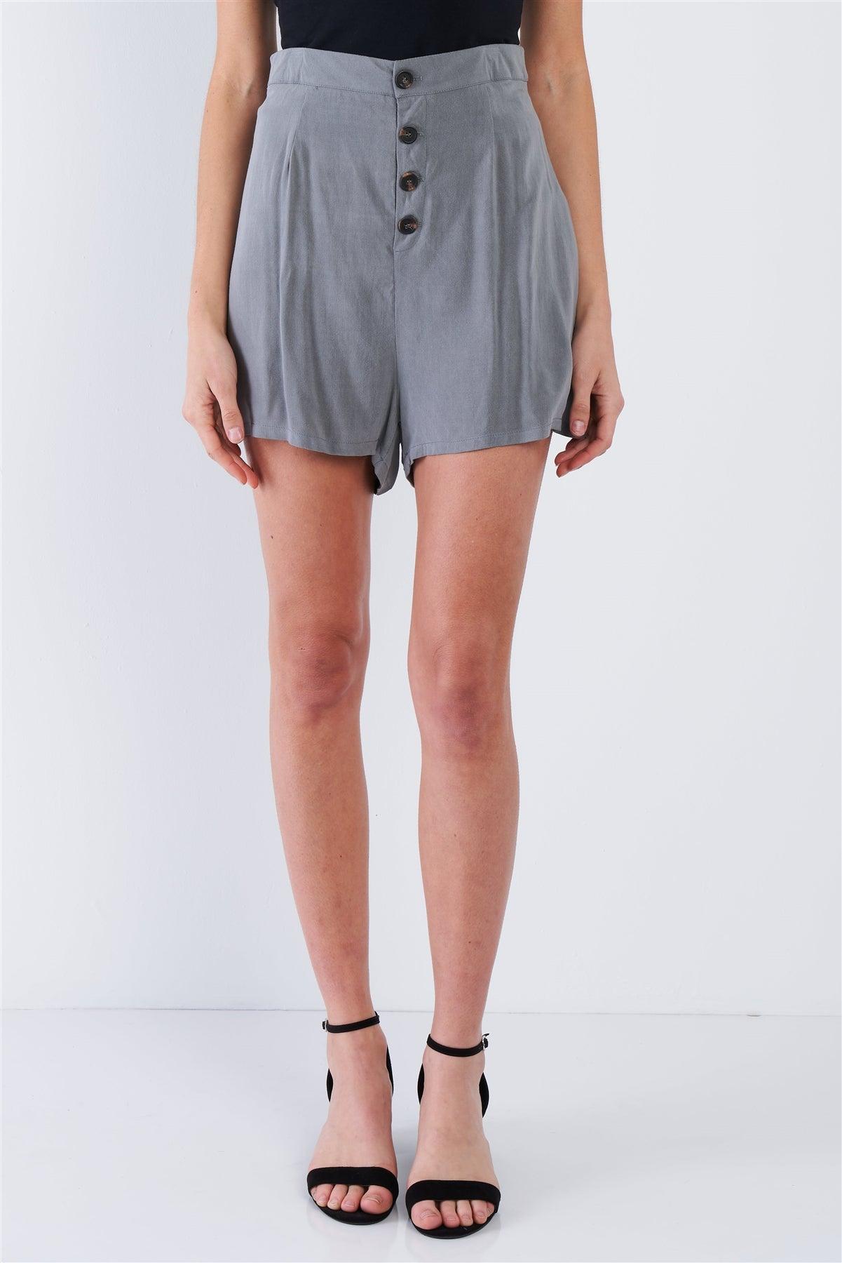 Charcoal Grey Casual Chic Mini Front Button Shorts /4-2-1