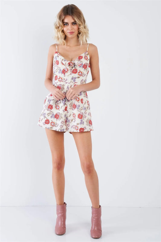 Cream Red Floral Romper /3-2-1 - Tasha Apparel Wholesale