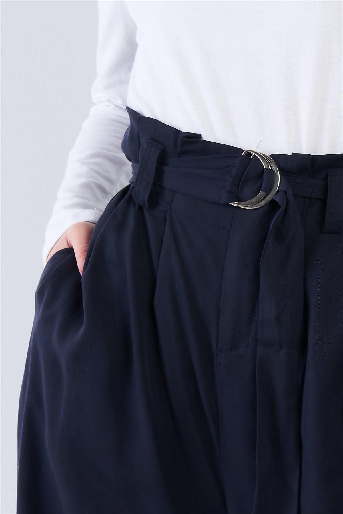 Navy High Waisted Wide Leg Office Chic Gaucho Pants /2-2-1