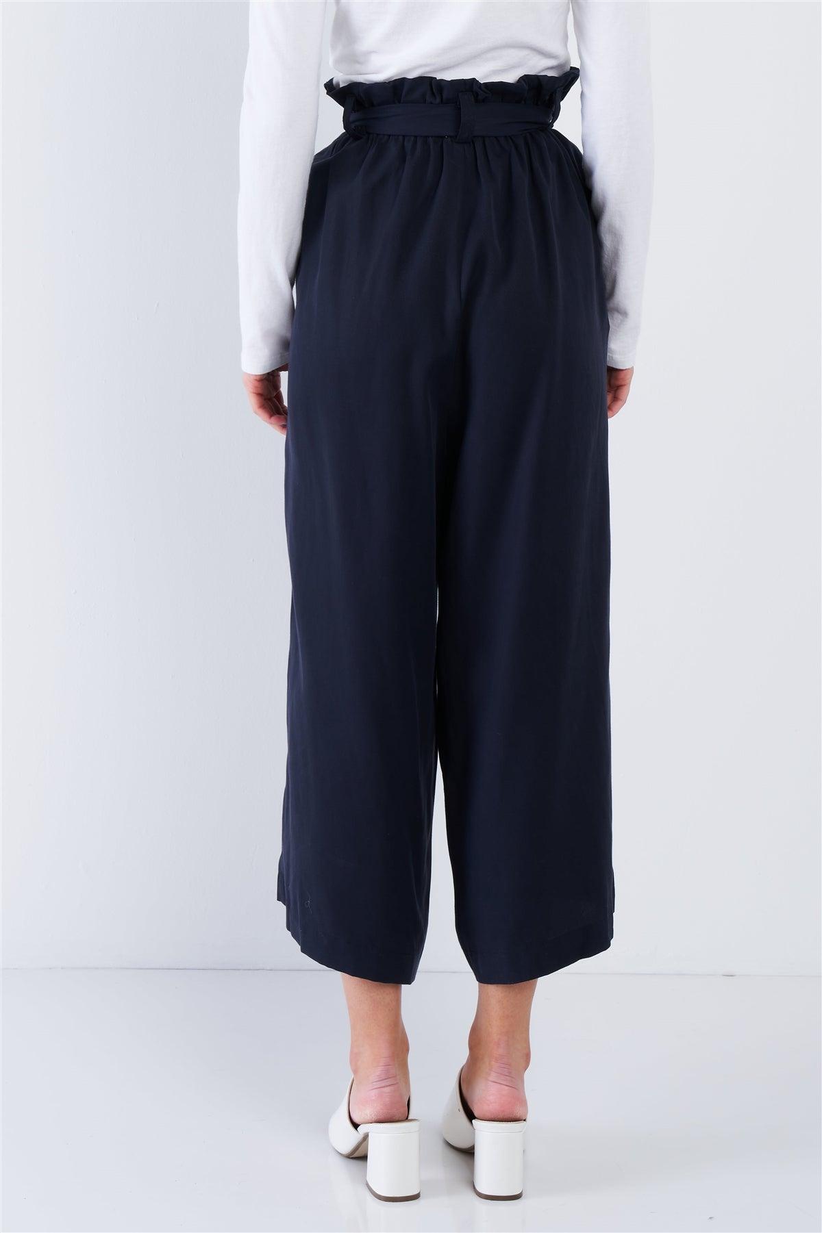 Navy High Waisted Wide Leg Office Chic Gaucho Pants  /3-2-1