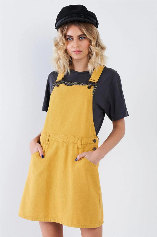 Honey Yellow Cotton Overall Dress /3-2-1 - Tasha Apparel Wholesale
