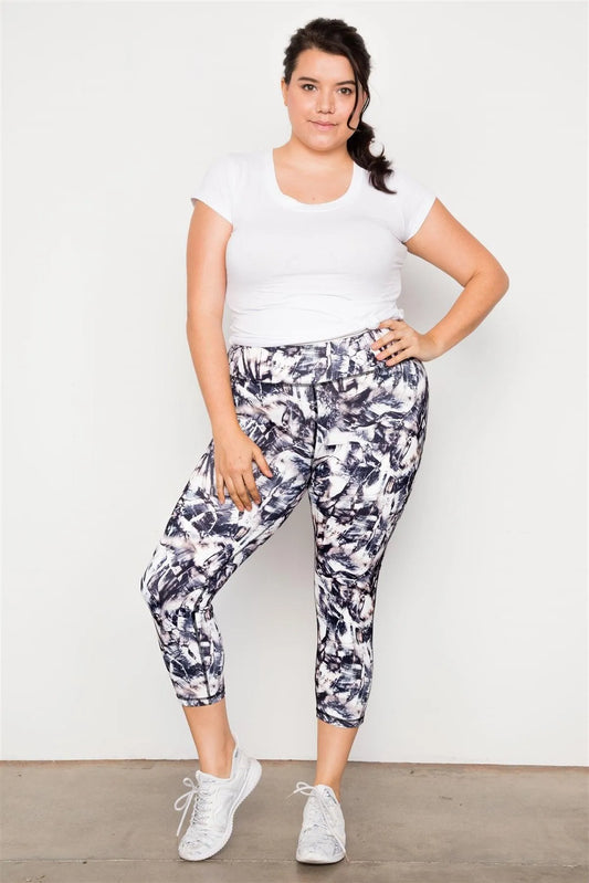 Plus Size Athletic Mid Rise Abstract Print Leggings - Tasha Apparel Wholesale
