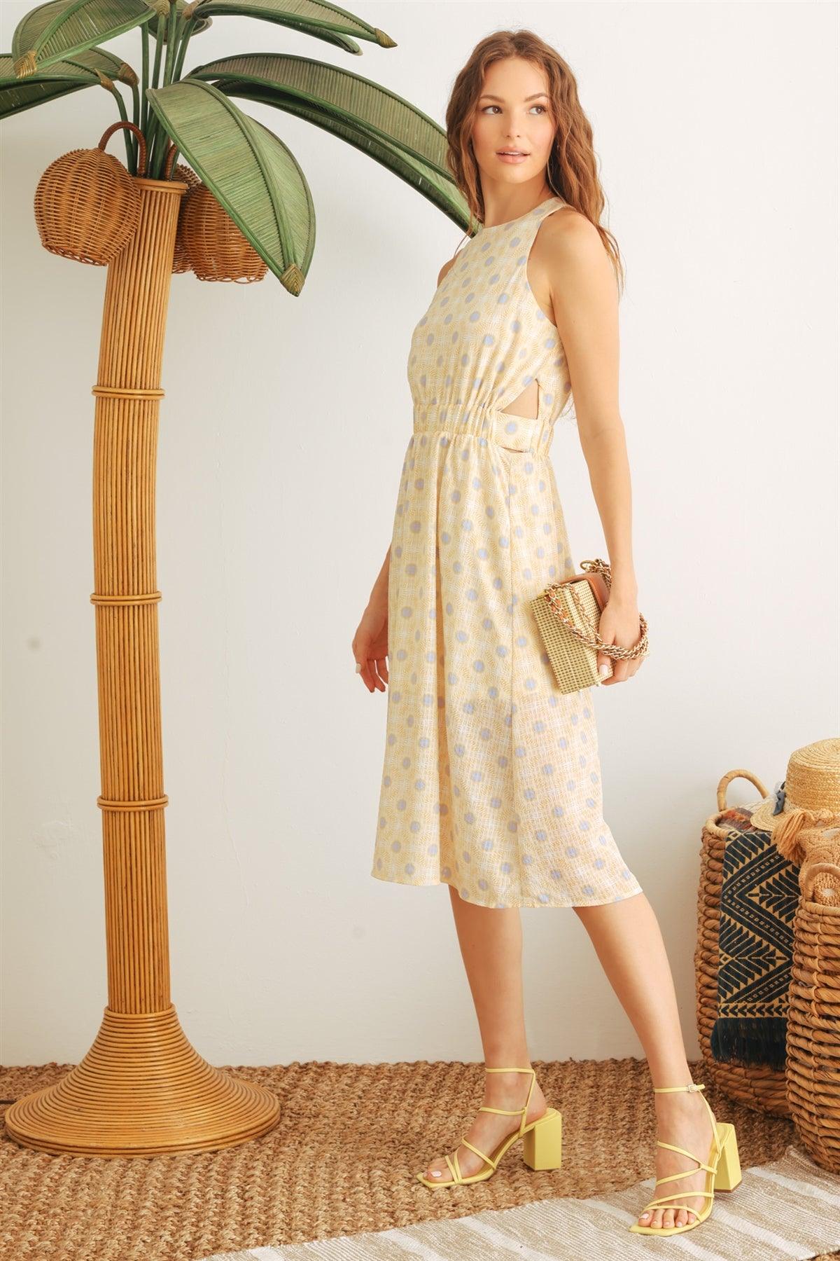 Ivory & Yellow Floral Sleeveless Cut-Out Midi Dress /2-2-2