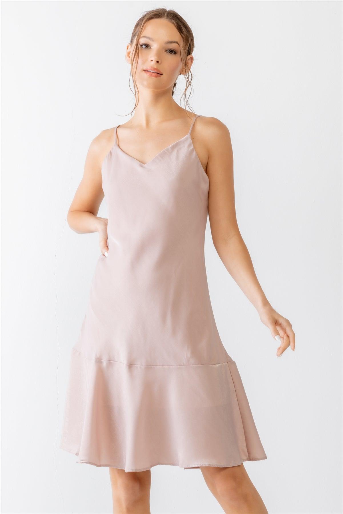 Pink Satin Strappy Flare Hem Mini Dress /2-2-2