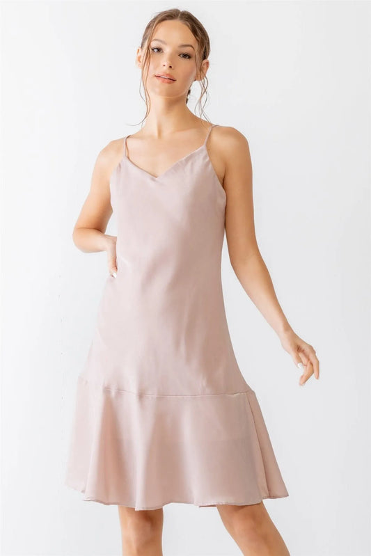 Pink Satin Strappy Flare Hem Mini Dress /2-2-2 - Tasha Apparel Wholesale