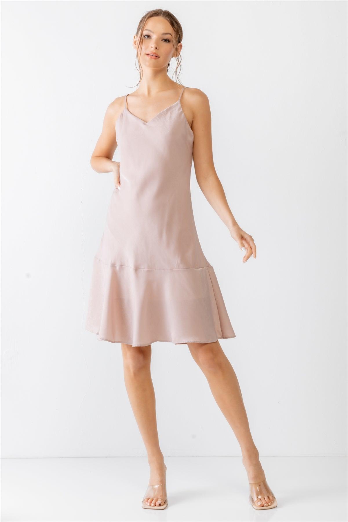 Pink Satin Strappy Flare Hem Mini Dress /2-2-2