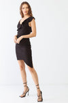 Black Ruffle Sleeveless V-Neck Wrap Hem Mini Dress /2-1-2