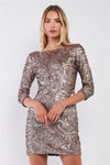 Cleopatra Gold Sequin Embroidery Midi Sleeve Round Neck Fitted Mini Dress