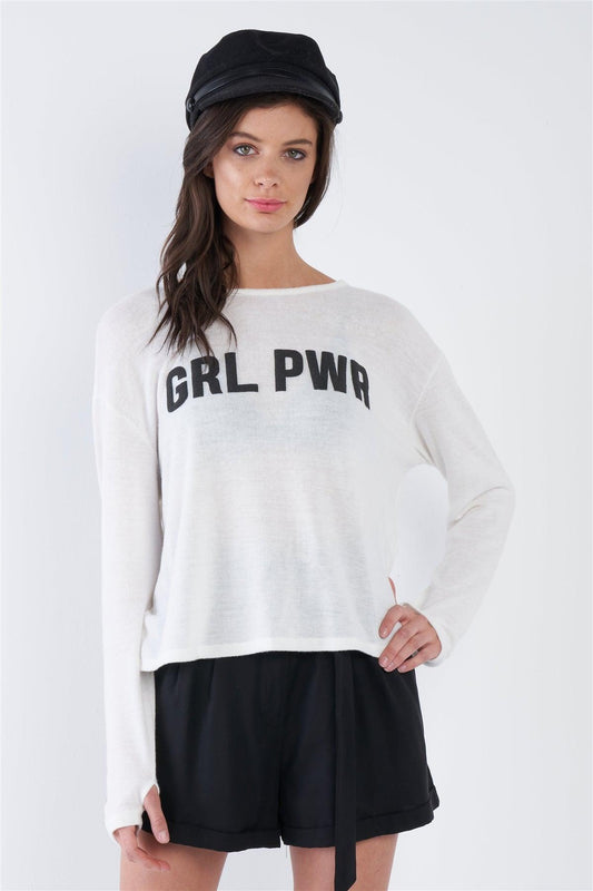 Off-White "GRL PWR" Long Sleeve Thumb Hole Top /3-2-1 - Tasha Apparel Wholesale