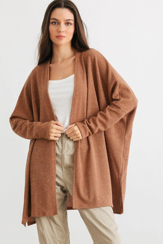 Camel Knit Long Sleeve Open Front Cardigan /2-2-2 - Tasha Apparel Wholesale