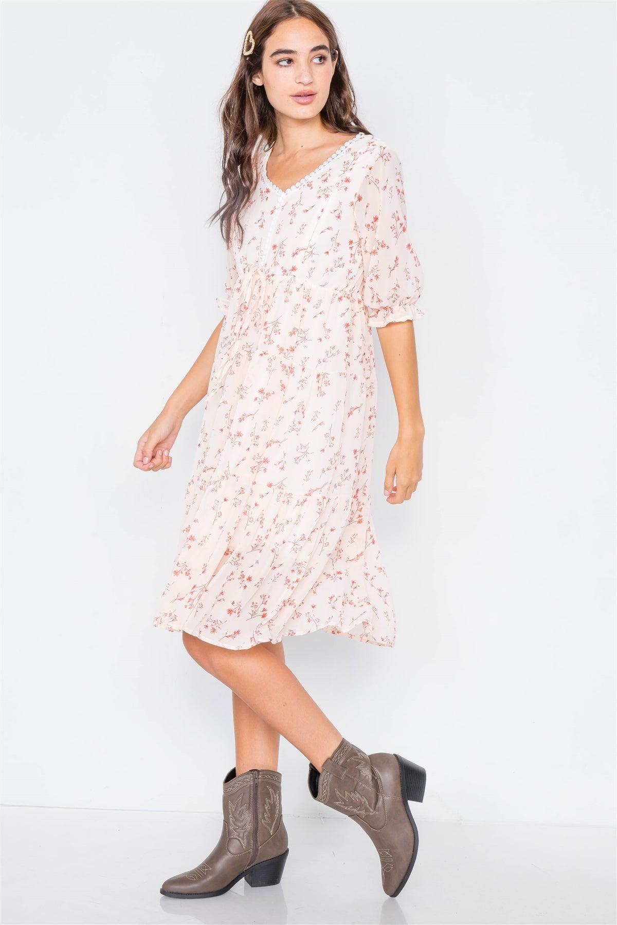 Light Pink Floral Sheer Midi Dress /2-2-2