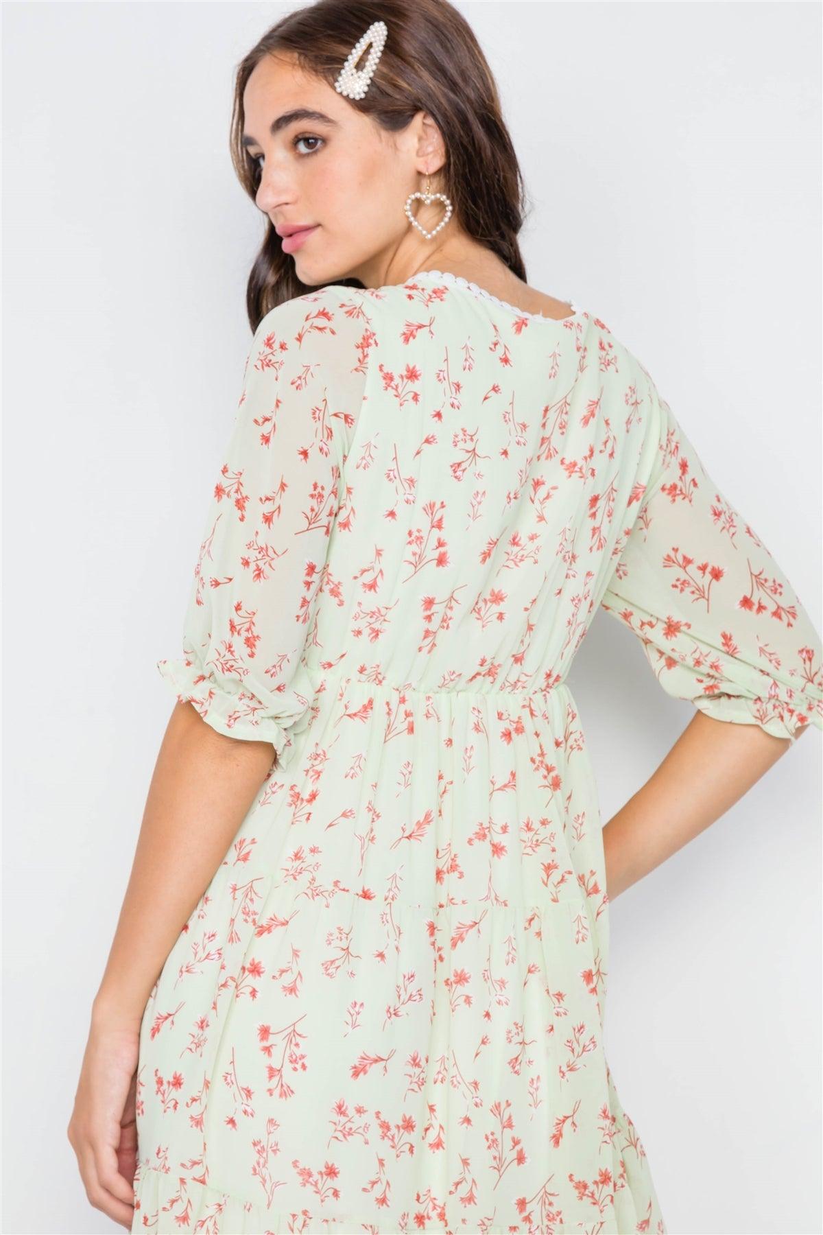 Mint Floral Sheer Midi Dress /2-2-2