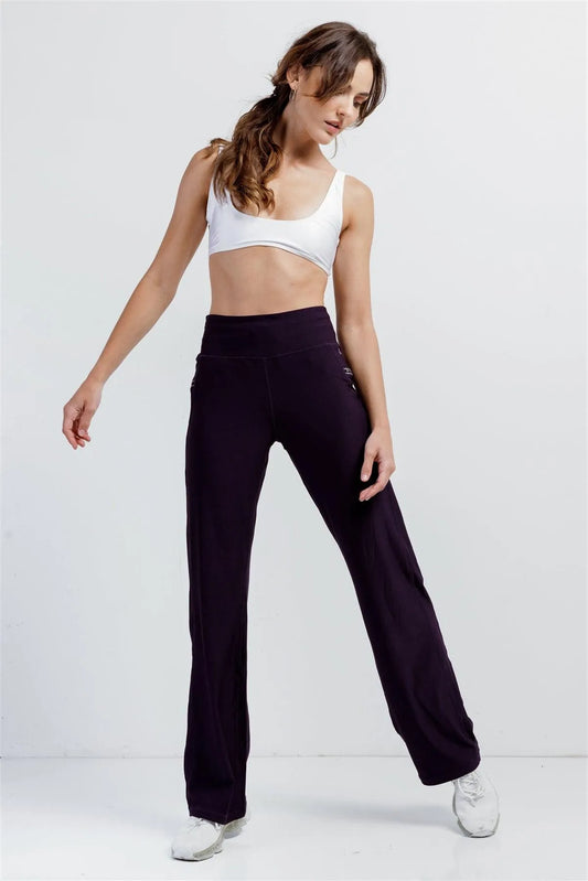 Black Berry Active Sporty Wide Leg Pants /1-2-2-1 - Tasha Apparel Wholesale