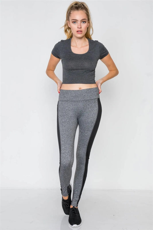 Heather Grey Black Sporty Active Legging - Tasha Apparel Wholesale