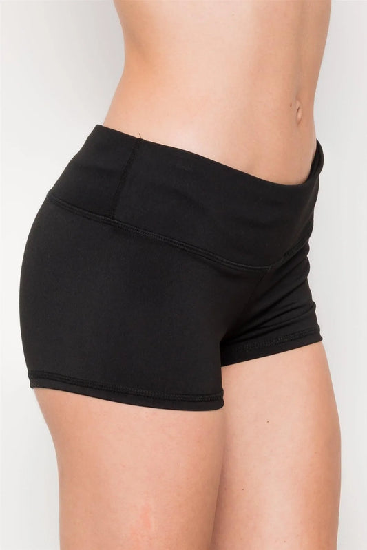 Black Mid Rise Stretchy Sport Short / 2-2-2 - Tasha Apparel Wholesale