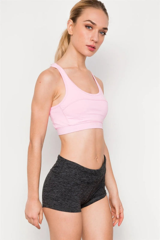 Grey Mid Rise Stretchy Sport Short / 2-2-2 - Tasha Apparel Wholesale