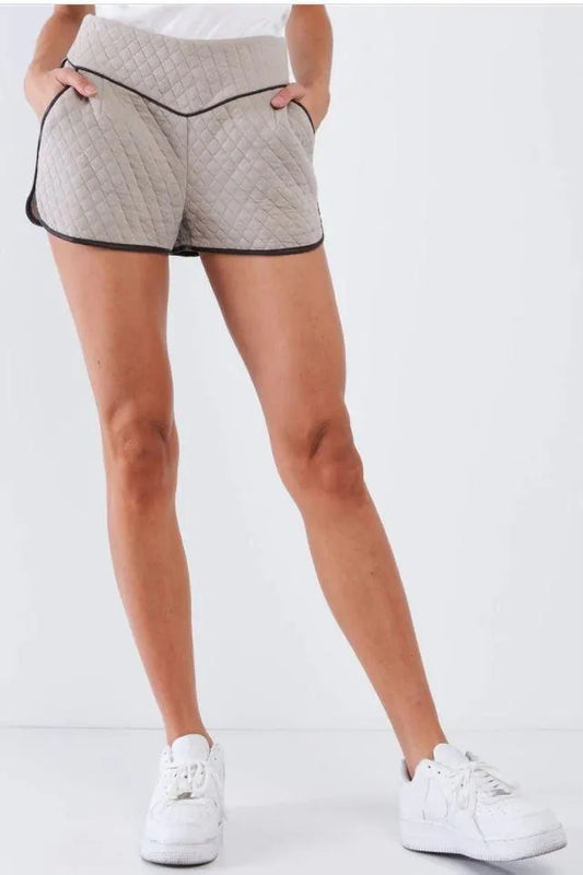 Quilted Pattern Brown Leather Lined Lounge Shorts - Tasha Apparel Wholesale