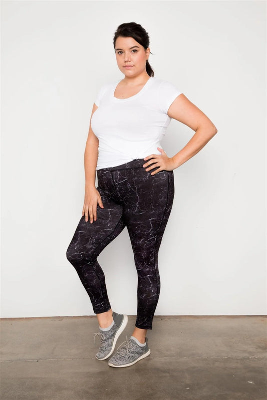 Plus Size Active Mid Rise Marble Print Leggings /2-3 - Tasha Apparel Wholesale
