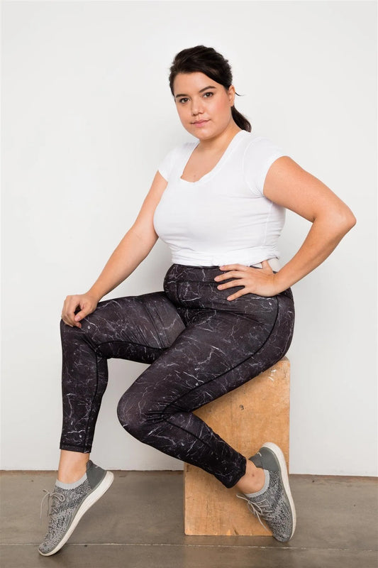 Plus Size Active Mid Rise Marble Print Leggings /3-3 - Tasha Apparel Wholesale