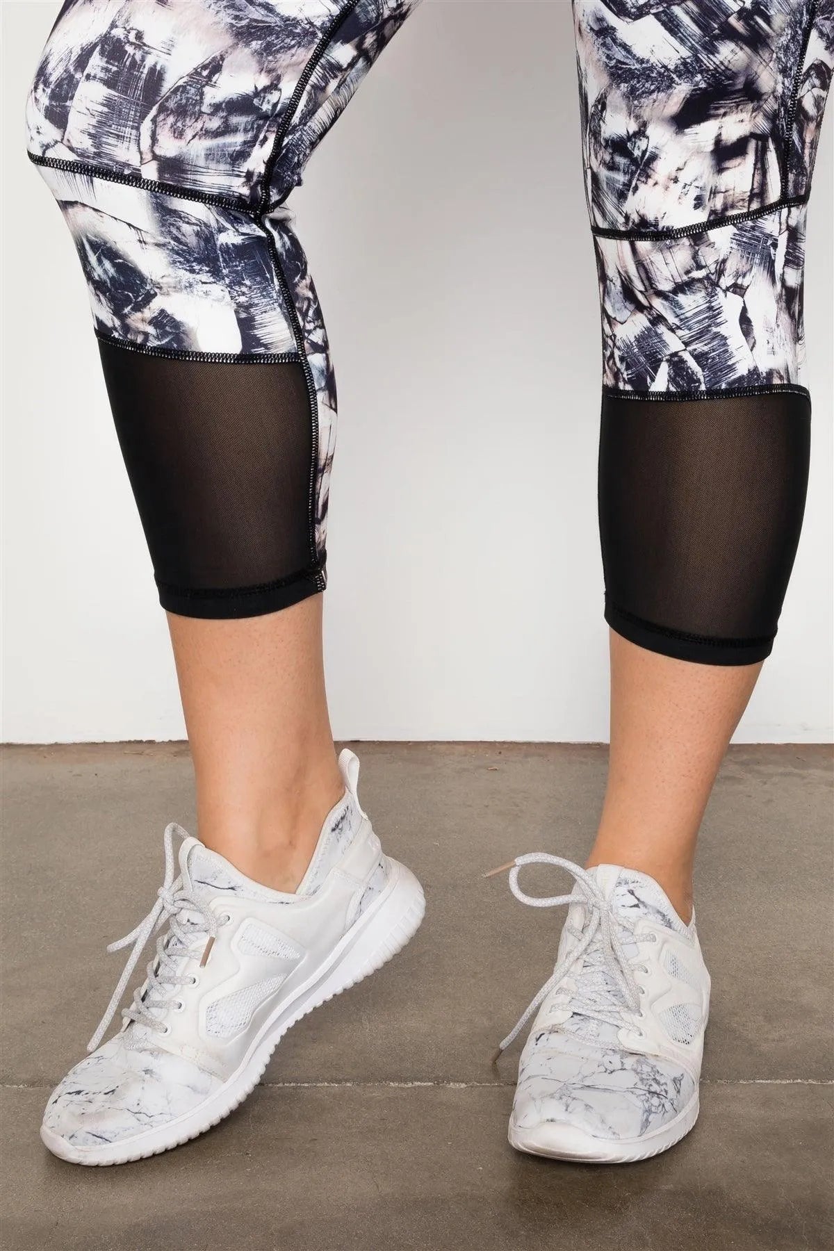 Plus Size Active Athletic Mid Rise Bottom Mesh Abstract Print Leggings - Tasha Apparel Wholesale