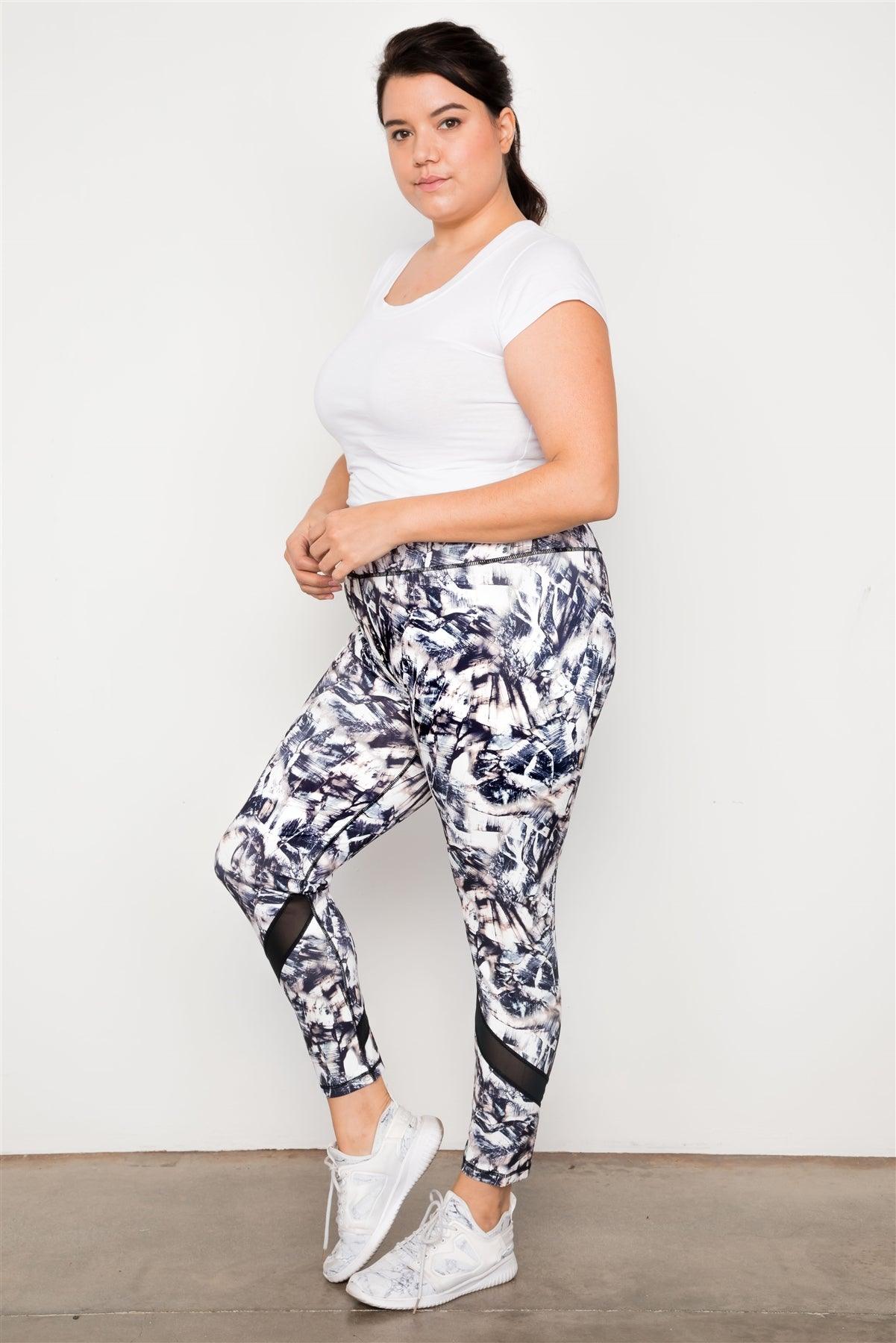 Plus Size Active Athletic Mid Rise Abstract Leggings /3-3