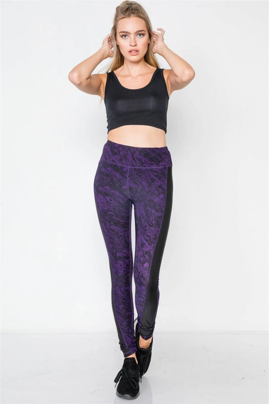 Jet Black Blackberry Watercolor Sporty Active Legging /1-2-2-1 - Tasha Apparel Wholesale