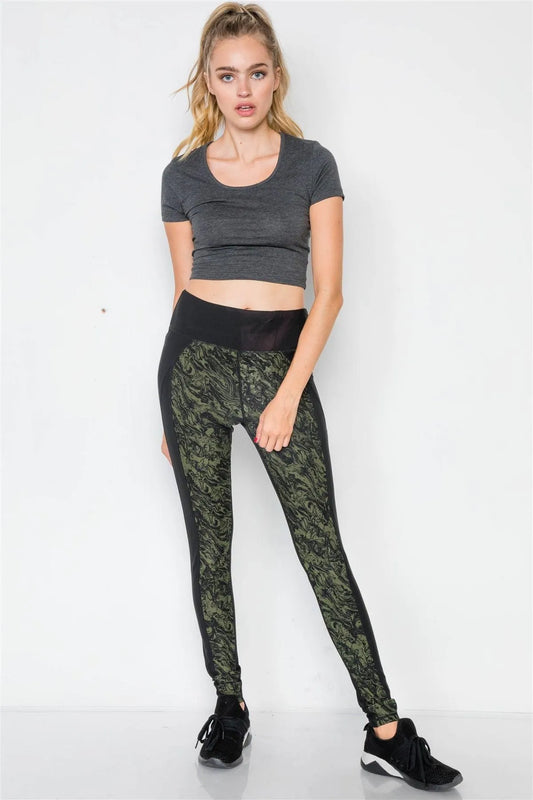 Jet Black Riffle Green Watercolor High-Rise Legging /1-2-2-1 - Tasha Apparel Wholesale