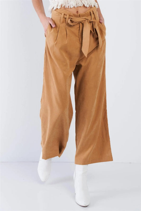 Mustard Brown Soft Suede Wide Leg Gaucho Pant /1-2-1 - Tasha Apparel Wholesale