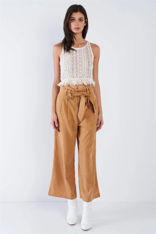 Mustard Brown Soft Suede Wide Leg Gaucho Pant /3-2-1 - Tasha Apparel Wholesale