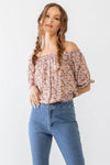 Lilac & Rust Floral Print Off-The-Shoulder Short Sleeve Ruffle Top /3-2-2 - Tasha Apparel Wholesale