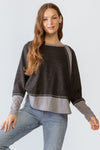 Charcoal & Grey Colorblock Waffle Knit Long Sleeve Top  S-M-L/2-2-2