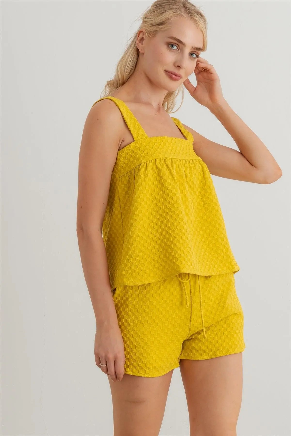 Textured Sleeveless Flare Top & High Waist Two Pocket Shorts Set - Tasha Apparel Wholesale