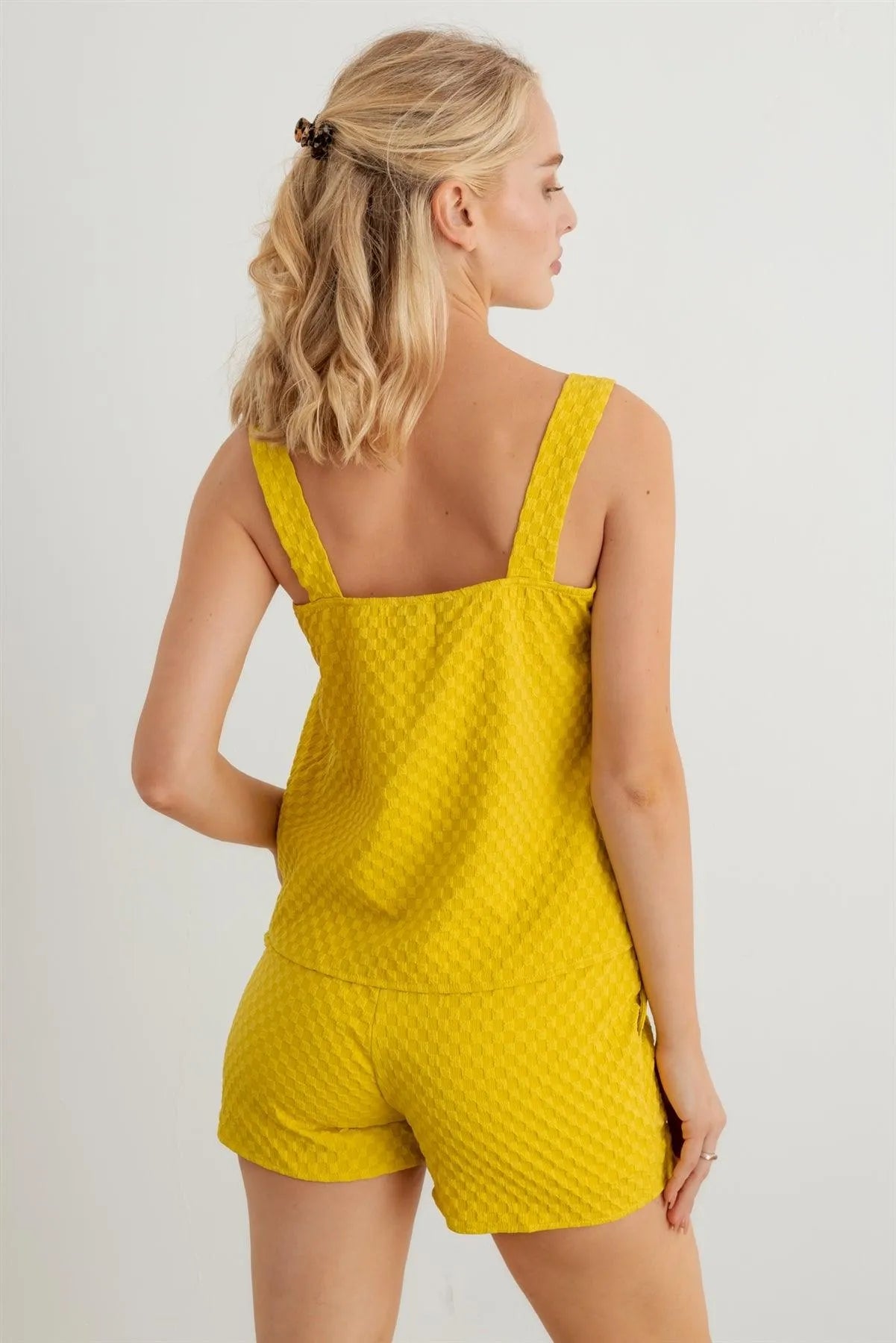 Textured Sleeveless Flare Top & High Waist Two Pocket Shorts Set - Tasha Apparel Wholesale