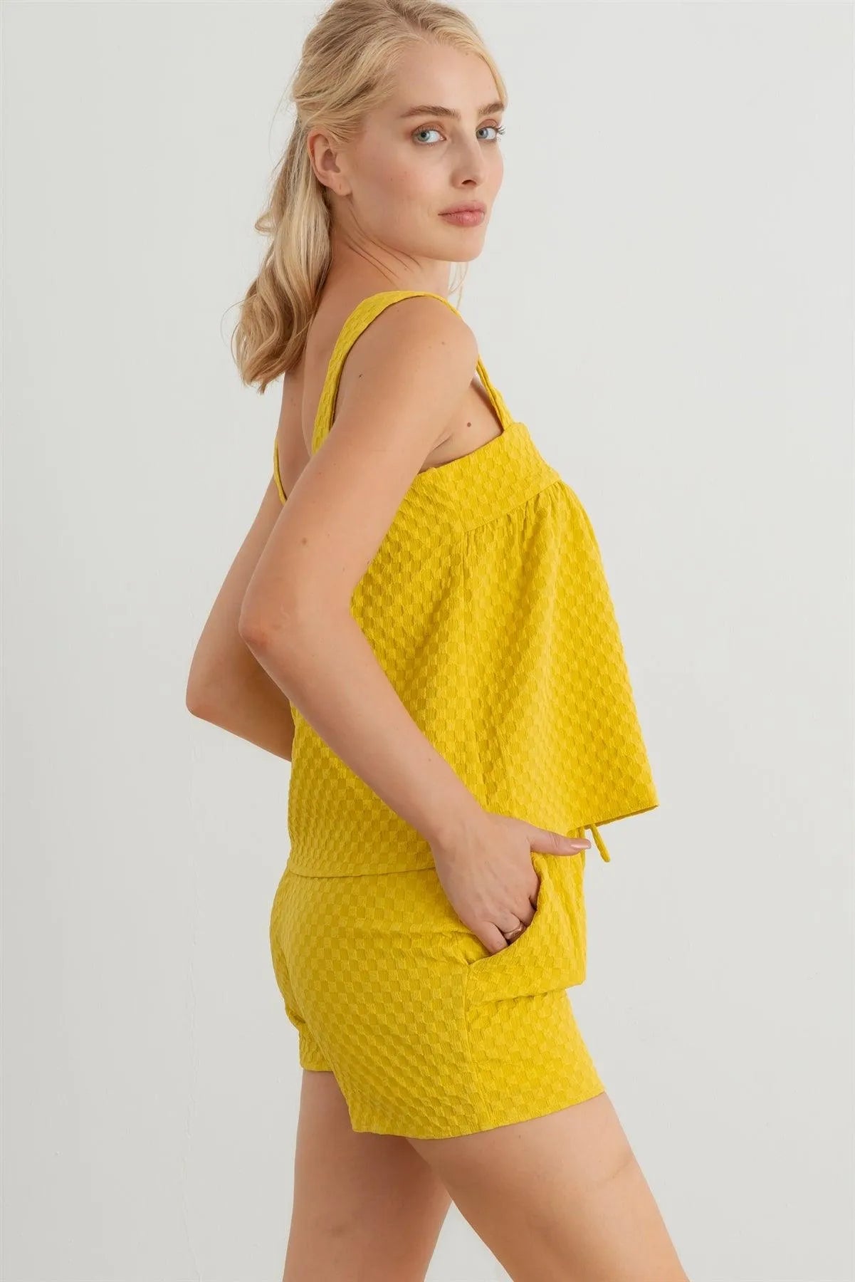 Textured Sleeveless Flare Top & High Waist Two Pocket Shorts Set - Tasha Apparel Wholesale