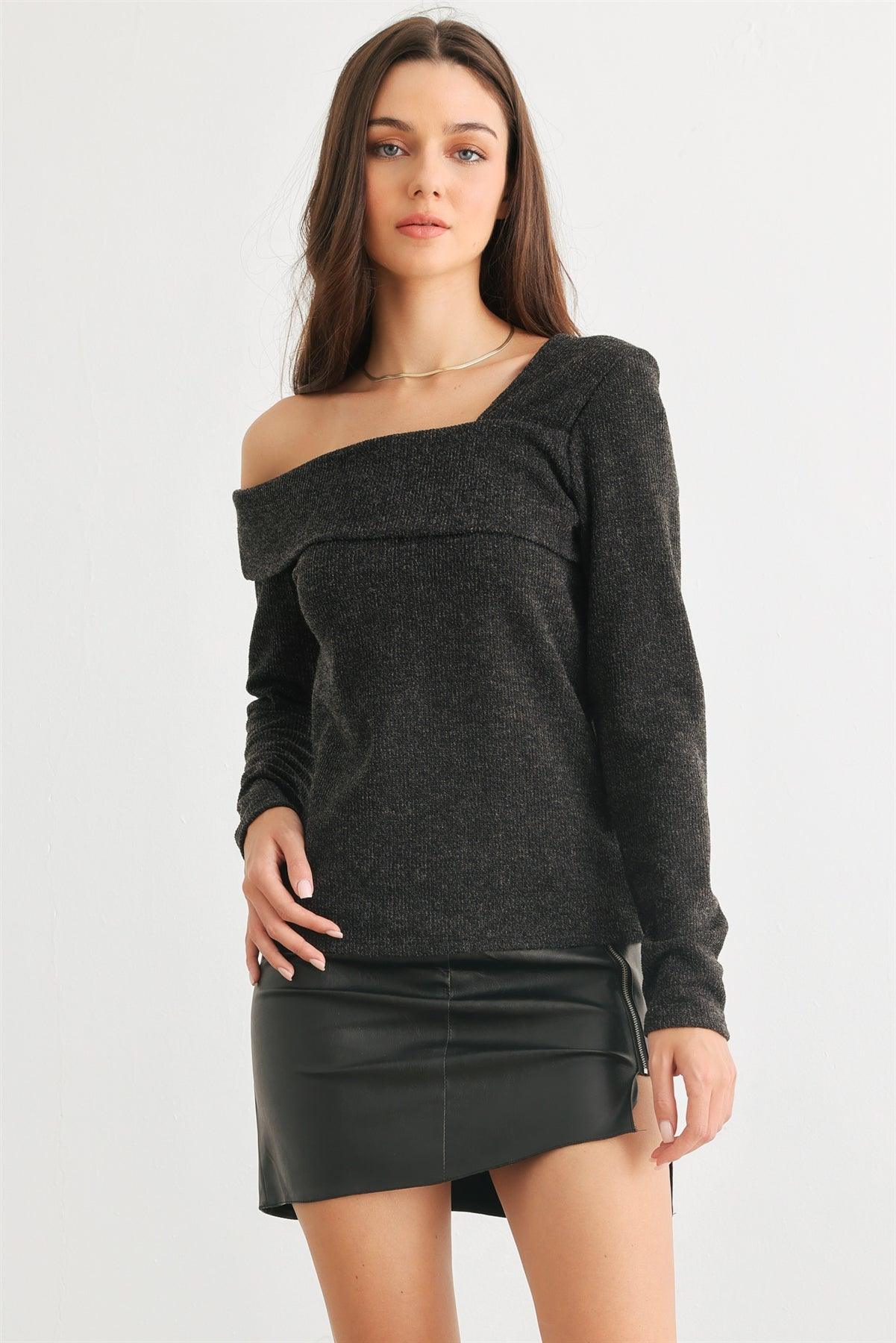 Charcoal One Shoulder Long Sleeve Top /2-2-2