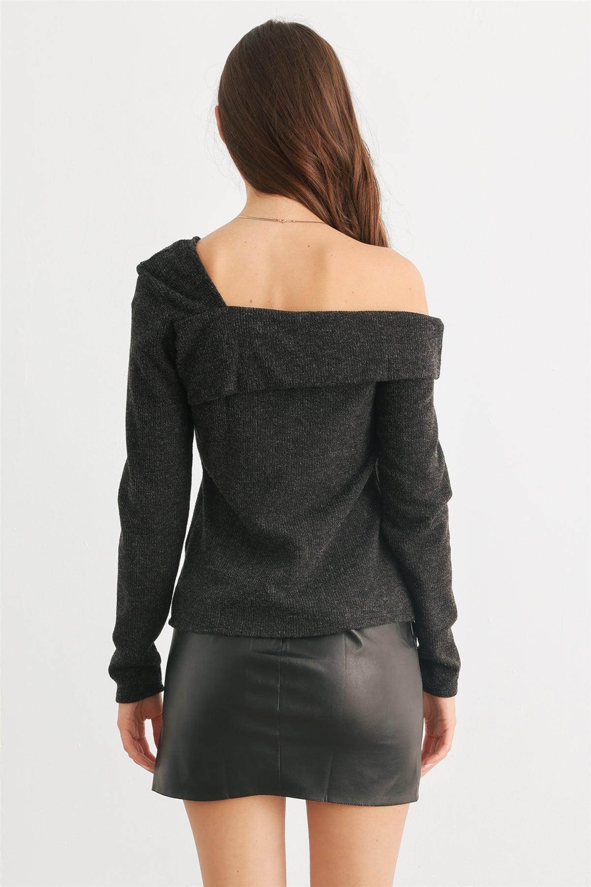 Charcoal Knit One Shoulder Long Sleeve Top /2-2-2