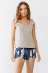 Warm Grey Ribbed Button Neck Tank Top /2-2-2 - Tasha Apparel Wholesale