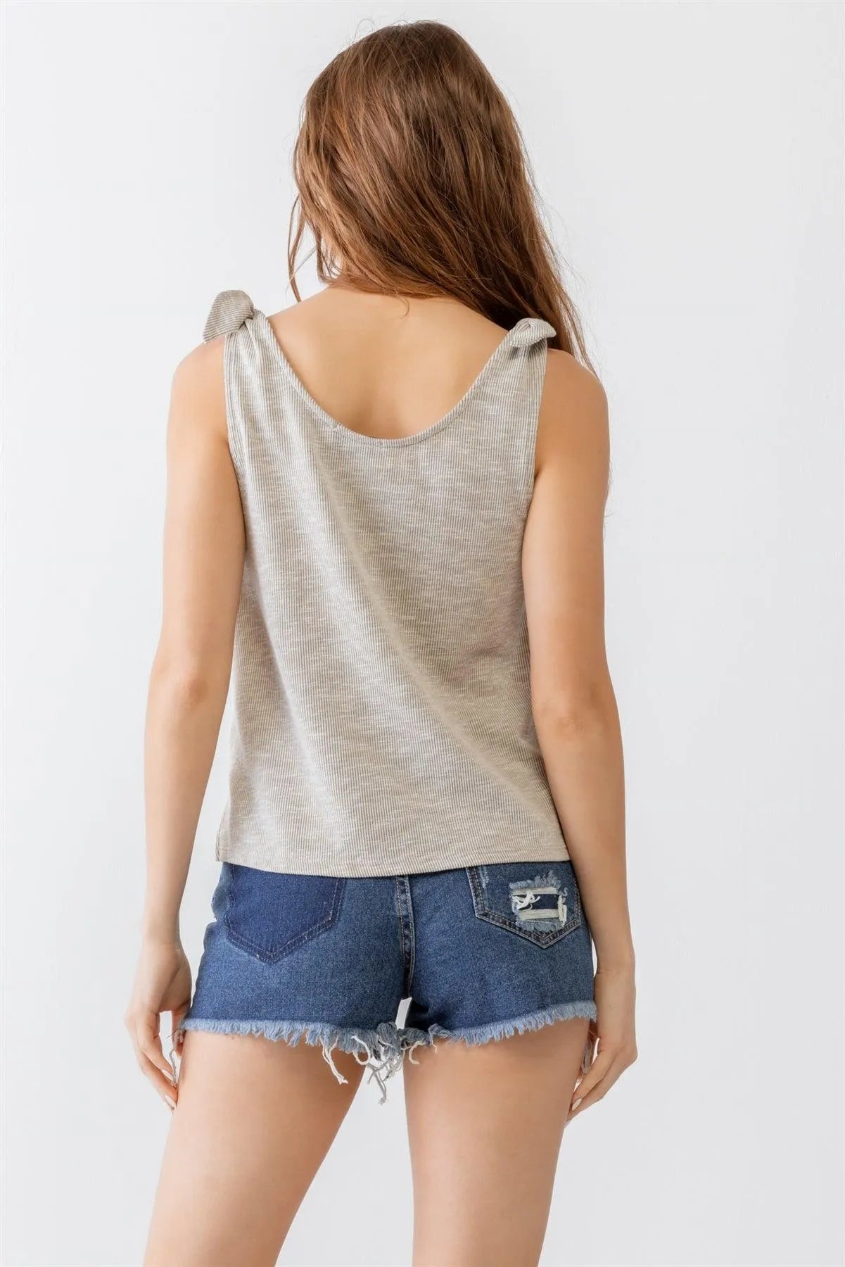 Warm Grey Ribbed Button Neck Tank Top /2-2-2 - Tasha Apparel Wholesale