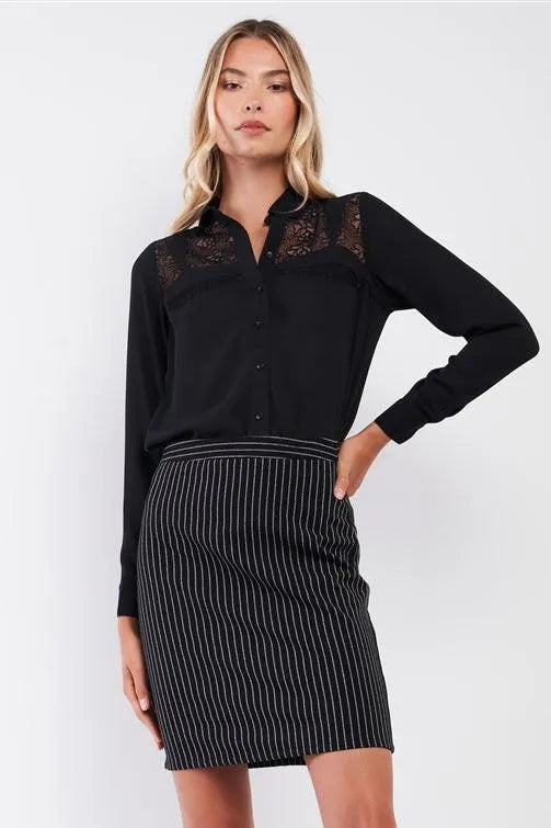 Embroidered Sheer Classic Collar Buttoned Shirt Top - Tasha Apparel Wholesale