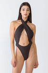 Black Wrap Halter Neck Criss-Cross Style Open Back Swim Wear /3-2-1 - Tasha Apparel Wholesale