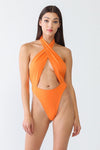 Orange Wrap Halter Neck Criss-Cross Style Open Back Swim Wear /3-2-1