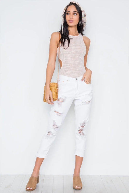 Blush Knit Ribbed Open Back Sleeveless Bodysuit /2-1-1 - Tasha Apparel Wholesale