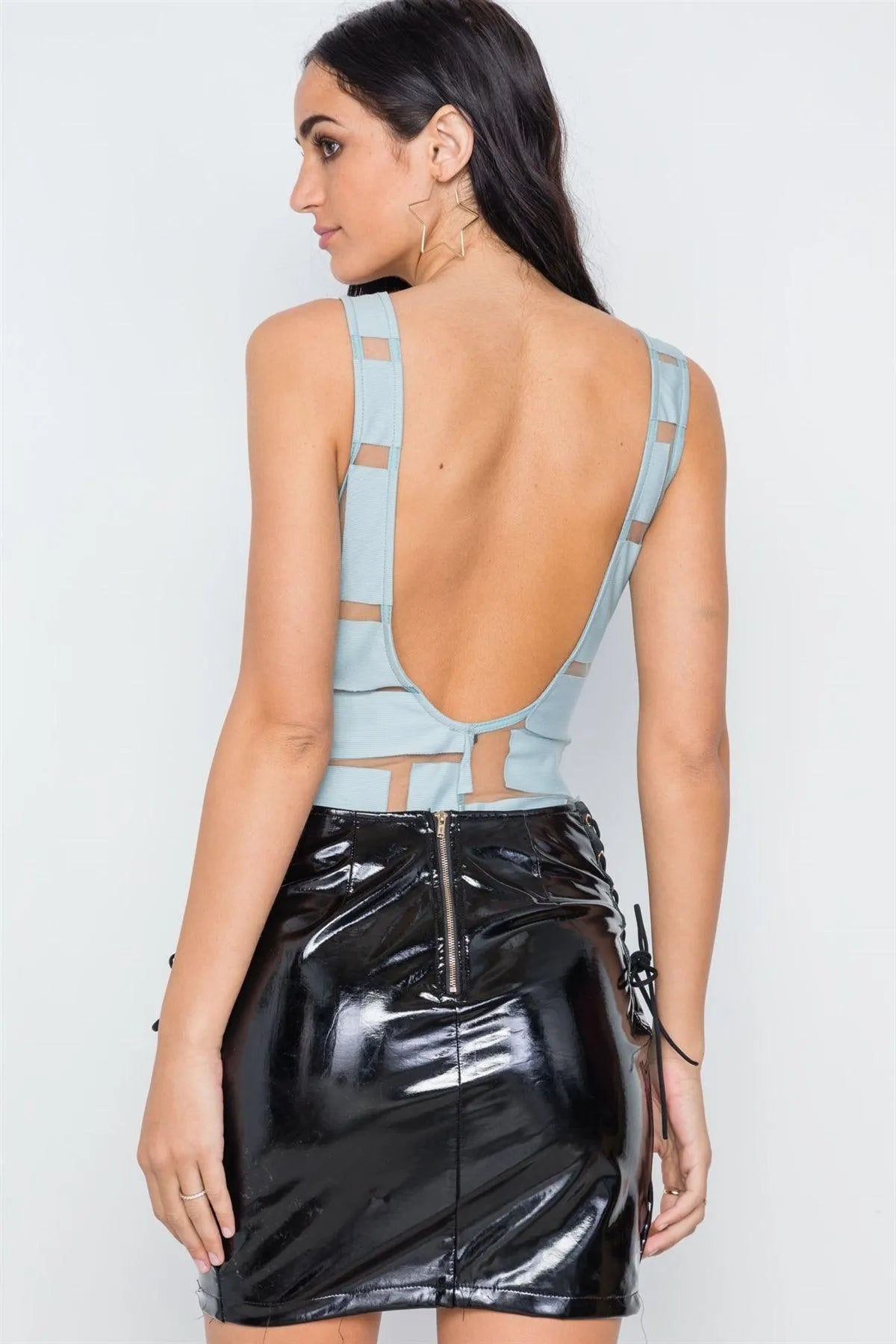 Mint Mash Ribbed Blocks Sleeveless Open Back Bodysuit /3-2-1 - Tasha Apparel Wholesale