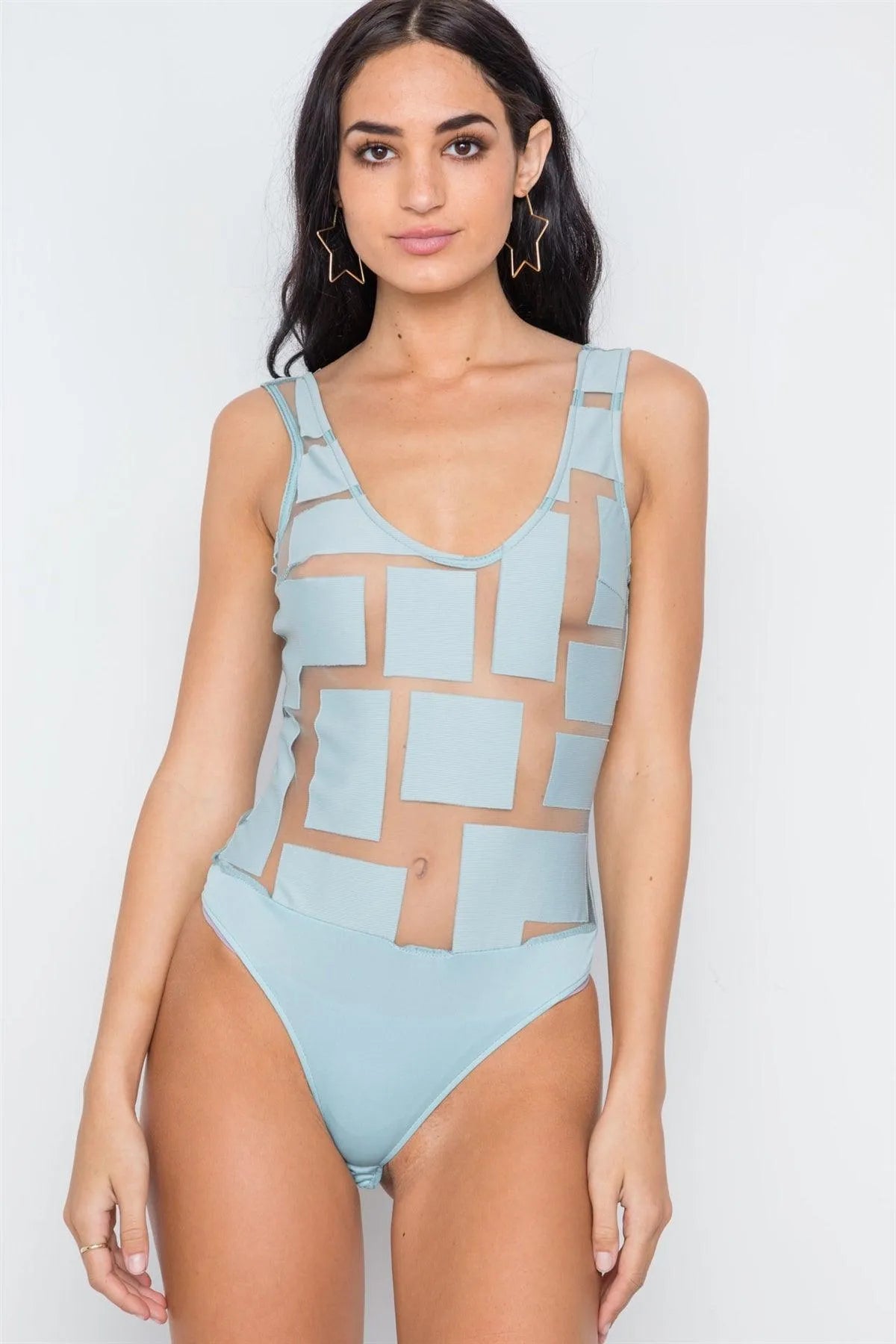 Mint Mash Ribbed Blocks Sleeveless Open Back Bodysuit /3-2-1 - Tasha Apparel Wholesale