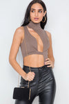 Mocha Cut Outs Mock-Neck Sleeveless Bodysuit - Tasha Apparel Wholesale