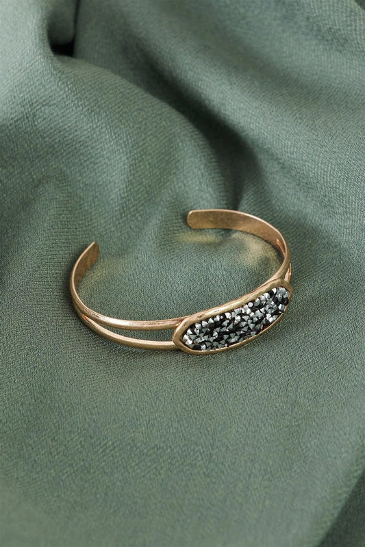 Gold Oval Black And Silver Crystal Center Cuff Bracelet /6 Pieces - Tasha Apparel Wholesale