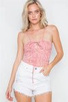 Dusty Pink Floral Lace Cami Lace Up Bodysuit /3-2-1 - Tasha Apparel Wholesale